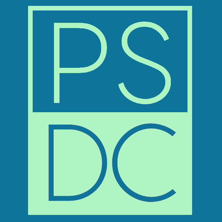 Logo with 'PS' in light green on a dark teal background, and 'DC' in dark teal on a light green background, all within a light green bordered square.
